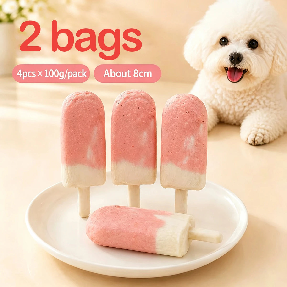 Chicken Wrapped Collagen Dog Chews - Ice Cream Glaze Flavor Dog Treat - Strawberry, Vanilla and Taro - Free Reward Snack for Dog