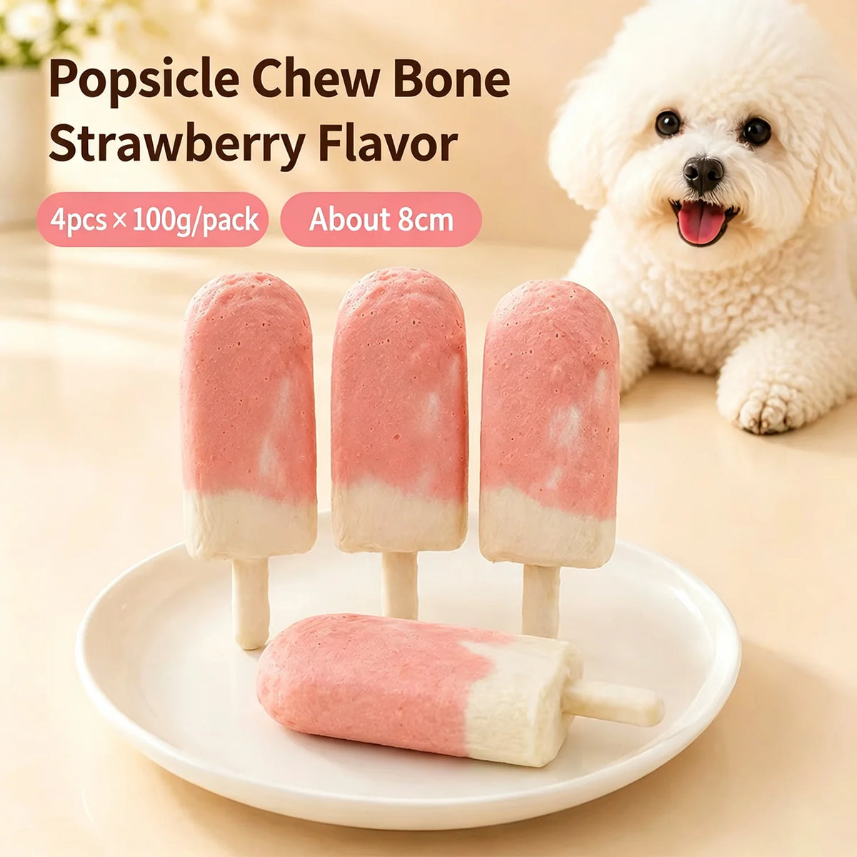 Chicken Wrapped Collagen Dog Chews - Ice Cream Glaze Flavor Dog Treat - Strawberry, Vanilla and Taro - Free Reward Snack for Dog