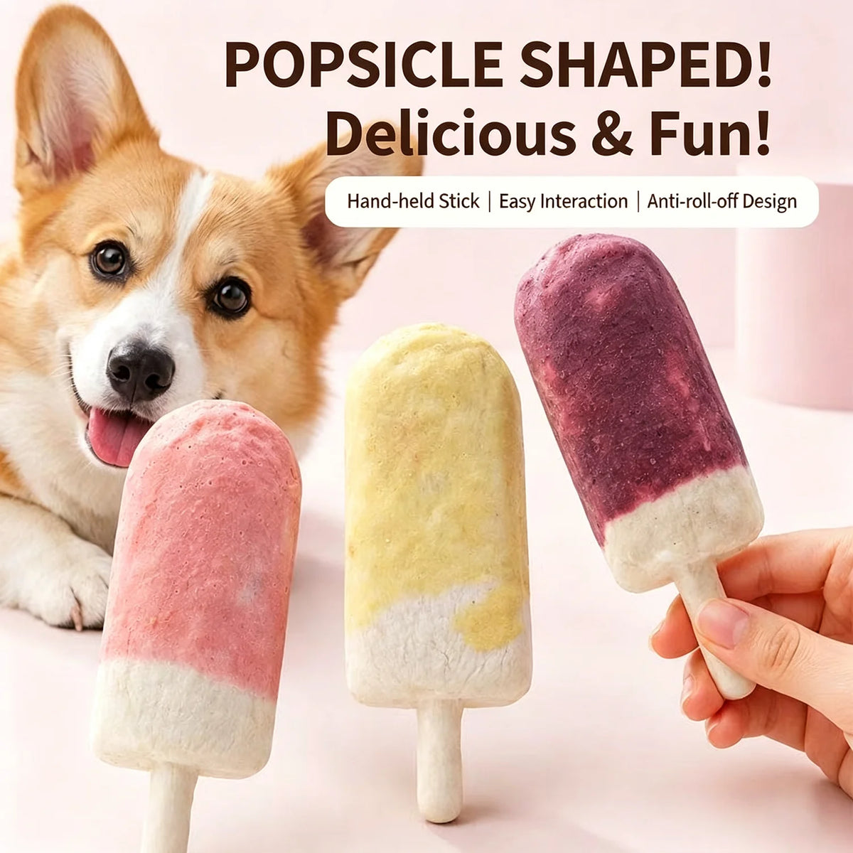 Chicken Wrapped Collagen Dog Chews - Ice Cream Glaze Flavor Dog Treat - Strawberry, Vanilla and Taro - Free Reward Snack for Dog