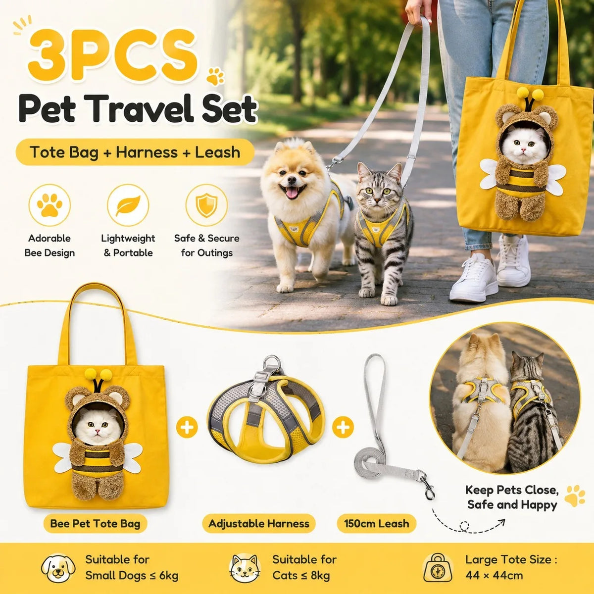 Portable Crossbody Pet Carrier Bag with Leash Set, Head-Out Shoulder Travel Bag for Cats Puppies Small Dogs Outdoor Walking