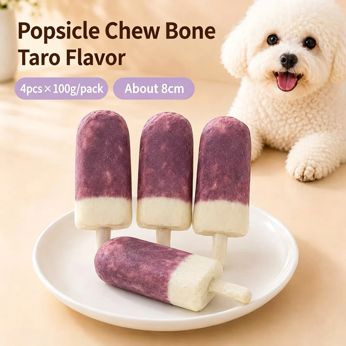 Chicken Wrapped Collagen Dog Chews - Ice Cream Glaze Flavor Dog Treat - Strawberry, Vanilla and Taro - Free Reward Snack for Dog