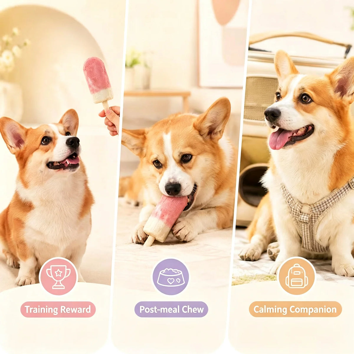 Chicken Wrapped Collagen Dog Chews - Ice Cream Glaze Flavor Dog Treat - Strawberry, Vanilla and Taro - Free Reward Snack for Dog