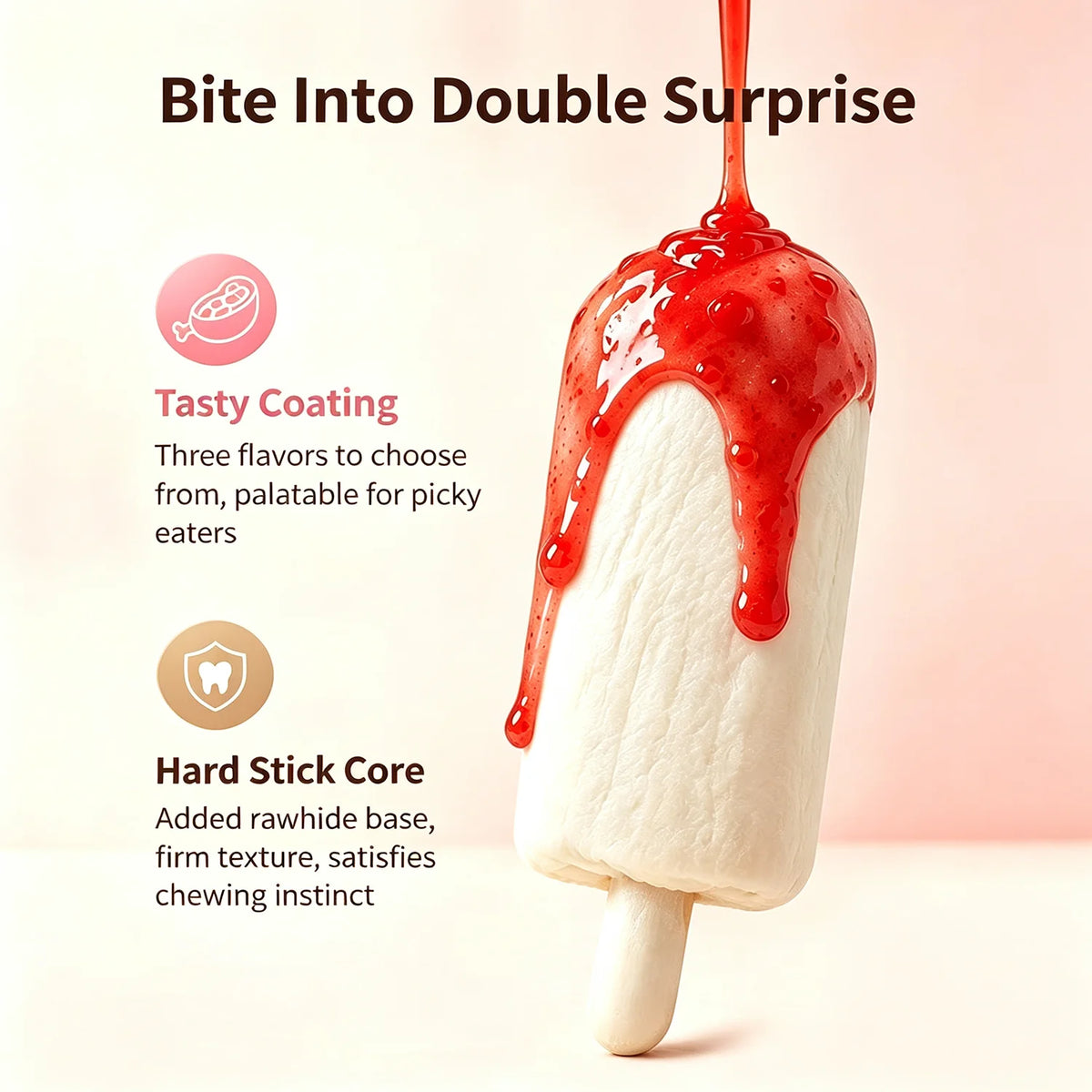 Chicken Wrapped Collagen Dog Chews - Ice Cream Glaze Flavor Dog Treat - Strawberry, Vanilla and Taro - Free Reward Snack for Dog